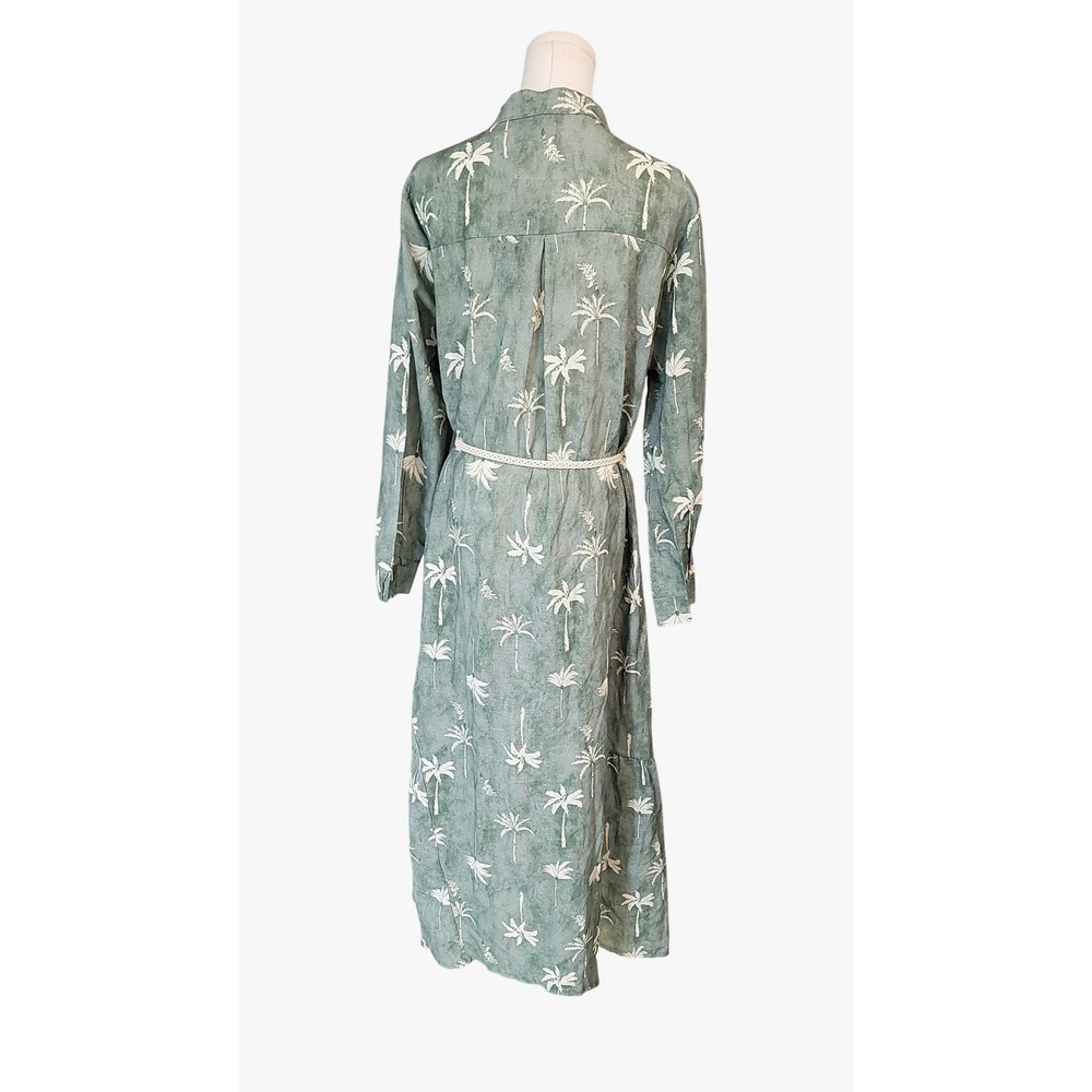 Francesca Bettini Italy Linen Blend Dress Palm Print Maxi Shirt Button Front - Picture 4 of 9